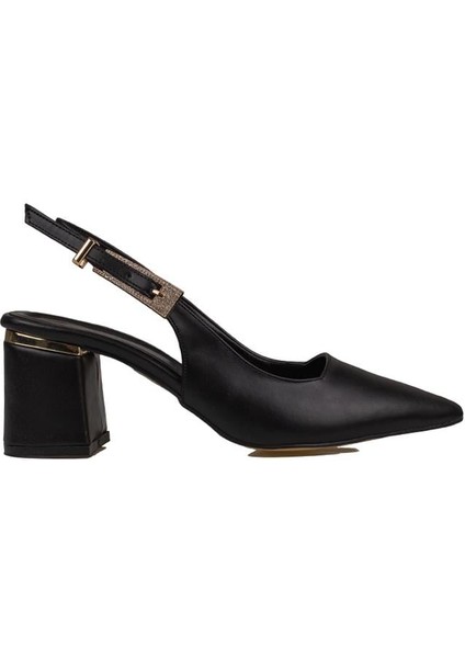 Siyah Taş Kemerli Arkası Açık Sivri Burun Kadın Klasik