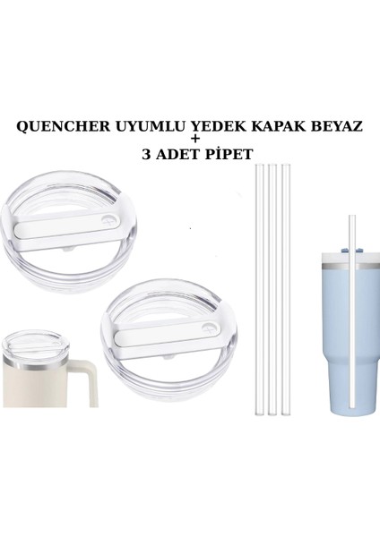 Quencher 40 Oz 1.18 Lt Uyumlu Pipetli Termos Kapak 3 Adet Pipet ile Birlikte