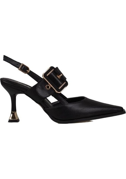 Siyah Suni Deri Kemerli Kadın Klasik Ayakkabı