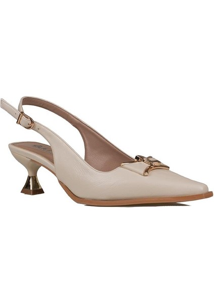 Krem Arkadan Açık Fındık Topuk Sivri Klasik Ayakkkabı