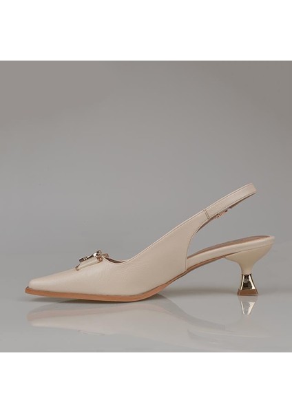 Krem Arkadan Açık Fındık Topuk Sivri Klasik Ayakkkabı modelleri