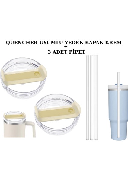 Quencher 40 Oz 1.18 Lt Uyumlu Pipetli Termos Kapak 3 Adet Pipet ile Birlikte