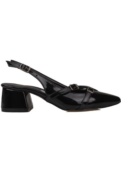 Siyah Rugan Çift Toka Arkası Açık Kadın Klasik Ayakkabı fiyatları