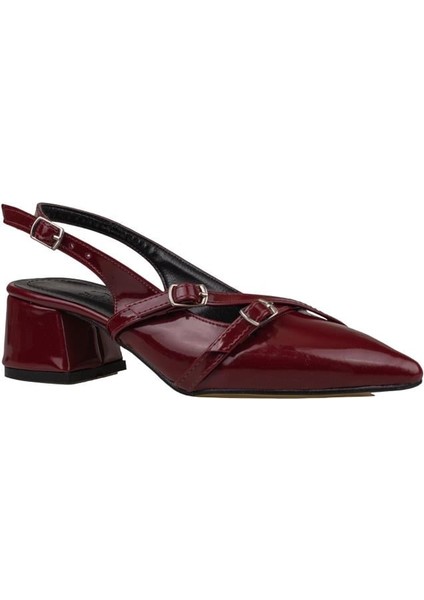 Bordo Rugan Çift Toka Arkası Açık Kadın Klasik Ayakkabı