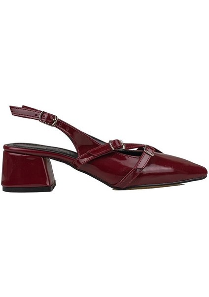 Bordo Rugan Çift Toka Arkası Açık Kadın Klasik Ayakkabı fiyatları