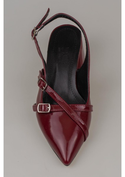 Bordo Rugan Çift Toka Arkası Açık Kadın Klasik Ayakkabı indirimleri