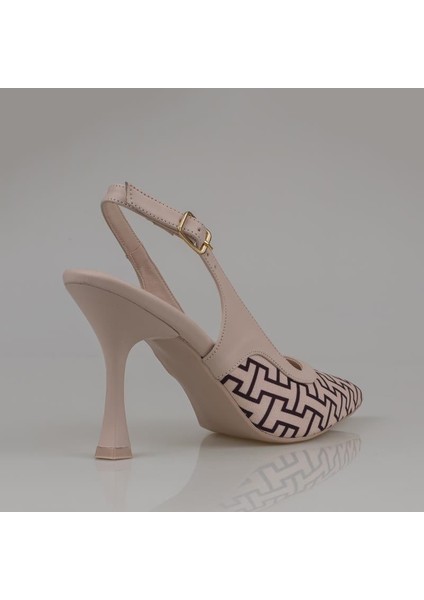 Krem Kadın Keten Arkası Açık Kemerli Klasik Ayakkabı modelleri