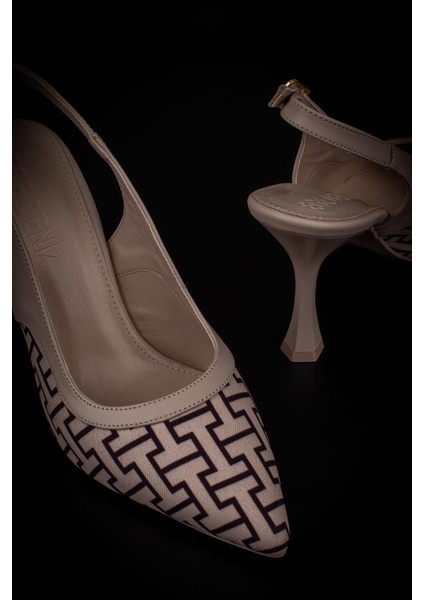 Krem Kadın Keten Arkası Açık Kemerli Klasik Ayakkabı indirimleri