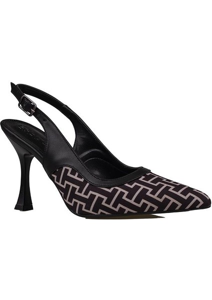 Siyah Kadın Keten Arkası Açık Kemerli Klasik Ayakkabı fiyatları