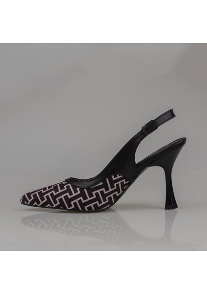 Siyah Kadın Keten Arkası Açık Kemerli Klasik Ayakkabı modelleri