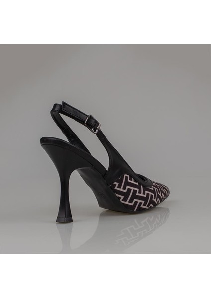 Siyah Kadın Keten Arkası Açık Kemerli Klasik Ayakkabı fırsatları