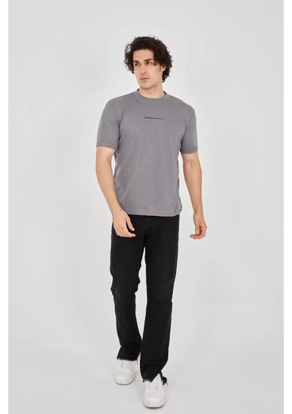 Unisex Jakar Kumaş Slim Fit T-Shirt - Boyalı Gri fırsatları