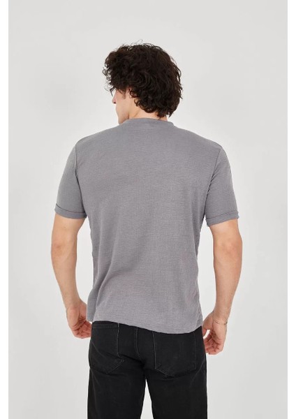 Unisex Jakar Kumaş Slim Fit T-Shirt - Boyalı Gri indirimleri
