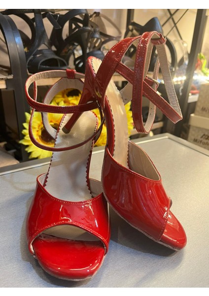 Rugan Kırmızı Kelebek Model 8,5 cm (13PONT) Tango, Dans ve Salon Ayakkabısı