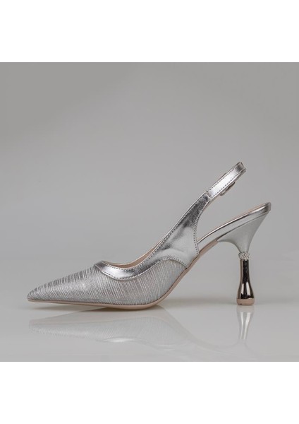 Gümüş Kadın Şeffaf Simli Klasik Topuklu Ayakkabı modelleri