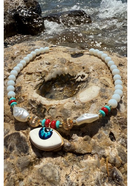 Premium Seri Seramik Gözlü Kolye Kırmızı