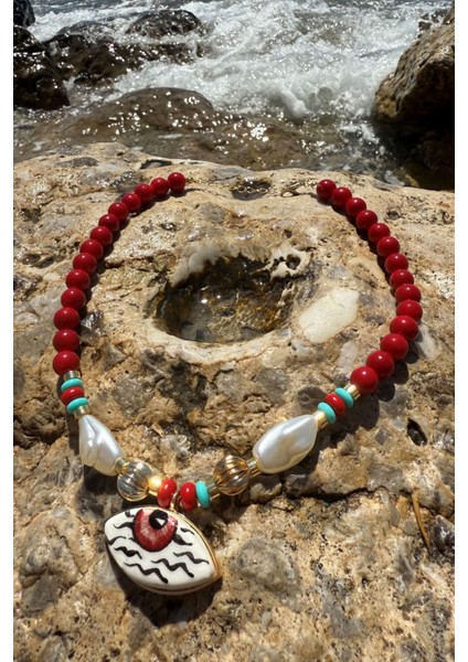 Premium Seri Seramik Gözlü Kolye Kırmızı modelleri