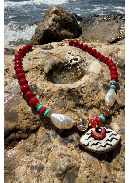 Premium Seri Seramik Gözlü Kolye Kırmızı fırsatları