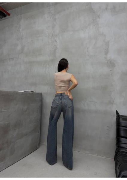 Kordon Bağlamalı Yüksek Bel Bol Paça Kadın Denim Pantolon fırsatları