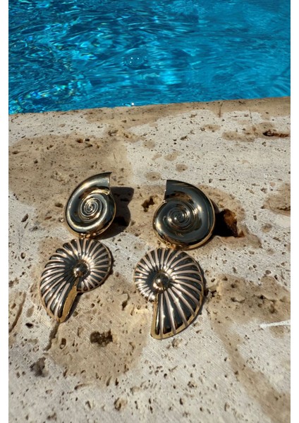 Ikili Salyangoz Küpe Mavi Çizgili