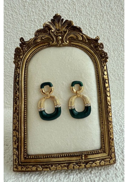 Vintage Taş Detaylı Küpe Yeşil