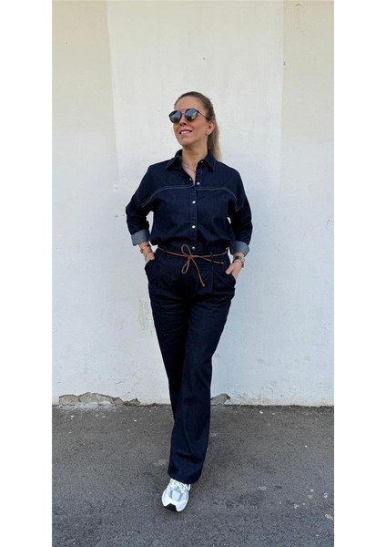 Deri Kemerli Kot Pantolon