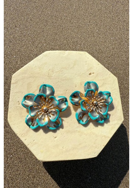 Çiçekli Maxi Küpe Turkuaz fiyatları