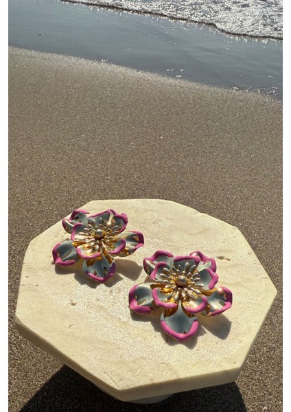 Çiçekli Maxi Küpe Turkuaz modelleri