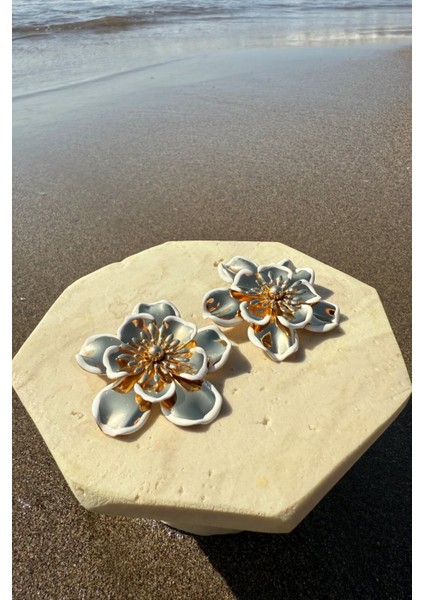 Çiçekli Maxi Küpe Turkuaz