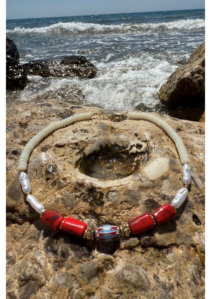 Çok Renkli Kolye Krem/kırmızı fiyatları