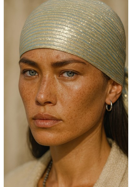 Simli Altın Renk Şal Model Saç Bandanası