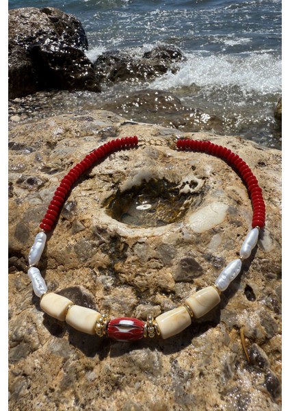 Çok Renkli Kolye Krem/kırmızı indirimleri