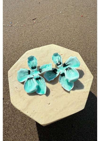 Renkli Maksi Çiçek Küpe Turkuaz fırsatları