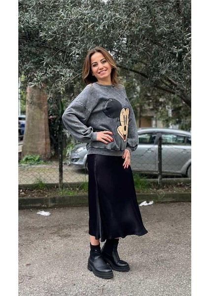 Antrasit Mickey Baskılı Yıkamalı Sweat fiyatları