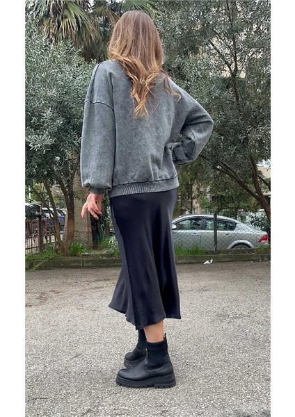 Antrasit Mickey Baskılı Yıkamalı Sweat modelleri