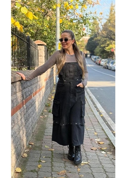 Çıtçıtları Çıkarılabilir Denim Salopet
