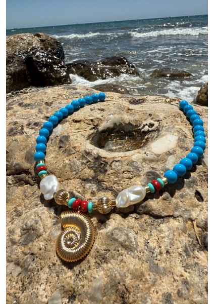 Incili Salyangoz Kolye Mavi