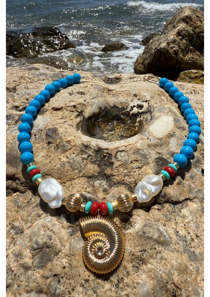 Incili Salyangoz Kolye Mavi modelleri