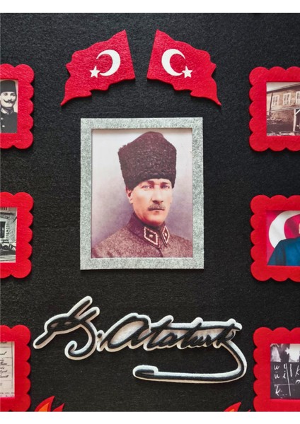 Meşaleli, Imzalı ve Resimli Atatürk Köşesi Panosu Keçe Siyah Zeminli fırsatları