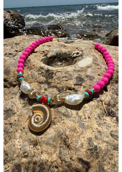 Incili Salyangoz Kolye Pembe fırsatları