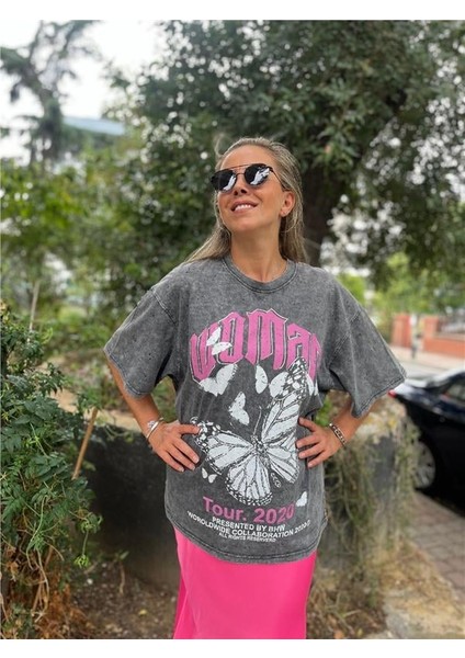 Yıkamalı Baskı Detaylı Tshirt