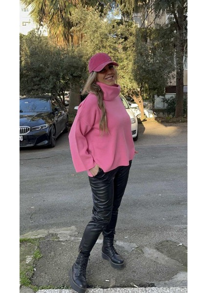 Pembe Degaje Yaka Önü Kısa Kazak modelleri