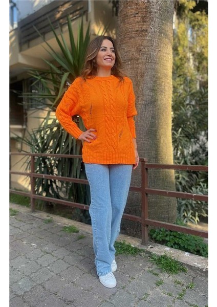 Oranj Saç Örgü Bisiklet Yaka Kazak fiyatları