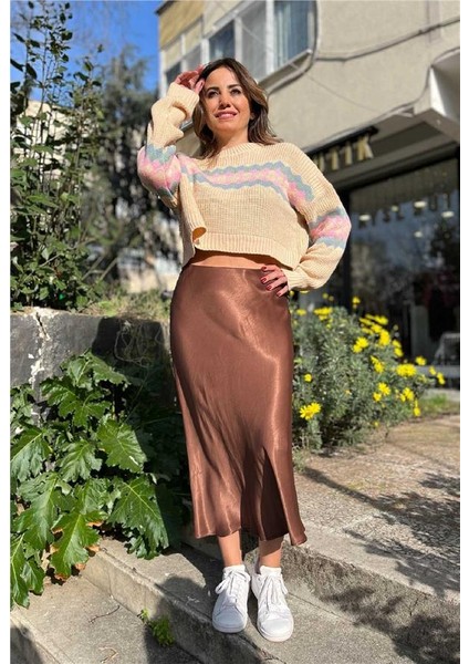 Bisiklet Yaka Baklava Desenl Kısa Kazak