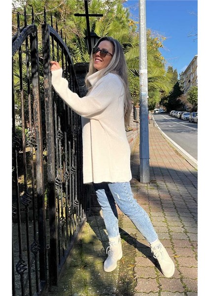 Bej Degaje Yaka Uzun Kazak fiyatları