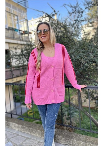 Kırmızı Şeritli Cepli Hırka modelleri