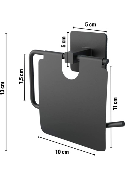 Kendiliğinden Yapışkanlı Siyah Paslanmaz Metal Kapaklı Tuvalet Kağıtlığı Aparatı modelleri
