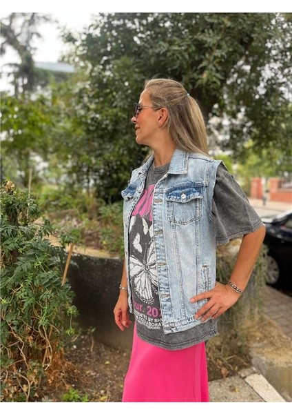 Açık Mavi Kot Yelek modelleri