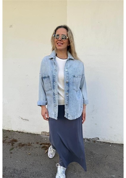 Mavi Büyük Cepli Kot Ceket