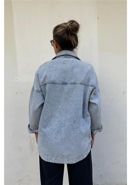 Mavi Büyük Cepli Kot Ceket modelleri